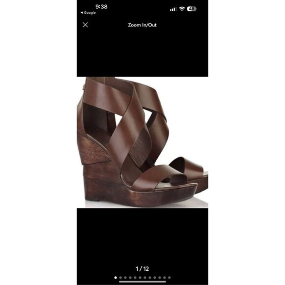 DIANE VON FURSTENBERG Opal Sandal Wedge Wooden Sandal Mink Brown - Picture 1 of 10